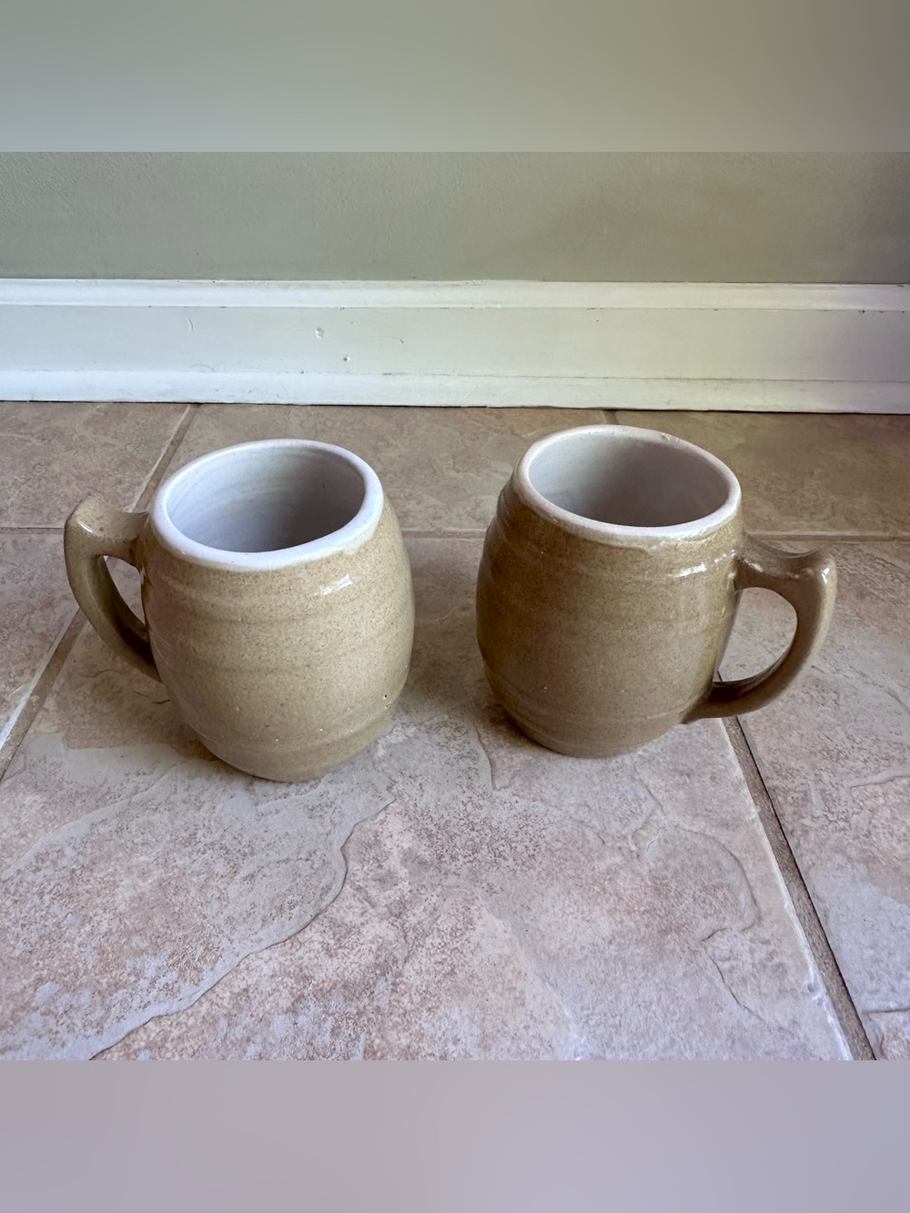 Vintage UHL Pottery Co #16 Barrel Mug Beer Coffee Huntingburg Indiana Lot Of Two
